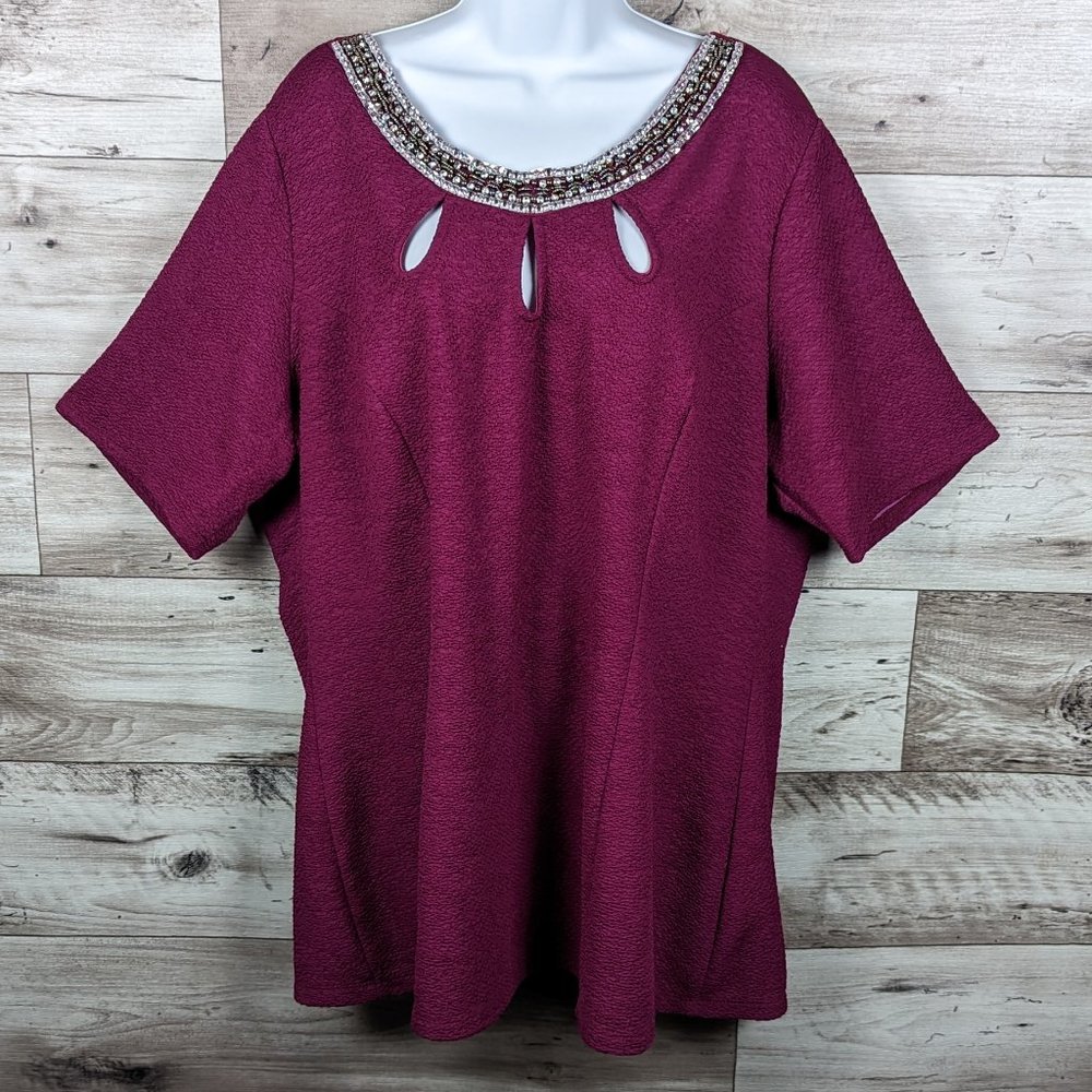Check It Out Plus* Women's Short Sleeve Boat‎ Neck Straight Hem Blouse~ 5XL